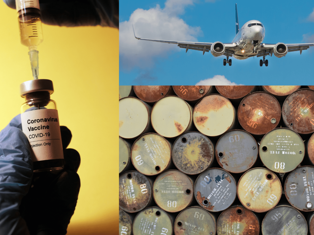 Covid-19 vaccine, plane and oil stockpiles