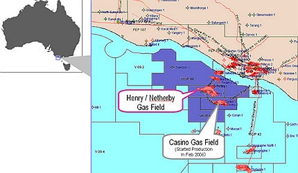 The fields lie about 30km offshore of western Victoria, in southeast Australia The fields lie about 30km offshore of western Victoria, in southeast Australia