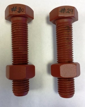 Everlube 1174® coated bolts after 1500hrs salt spray testing showing near zero corrosion and easy removal of the nut.